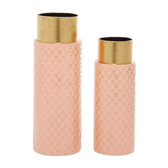 UMA Pink Metal Weave Inspired Vase with Gold Top, Set of 2 18, 15H | 54672 CLOSEOUT