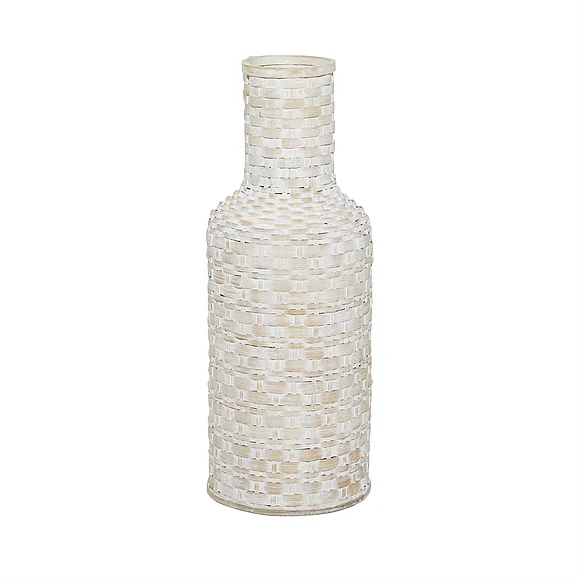 UMA Bamboo Wood Tall Woven Floor Decorative Vase in White 54689