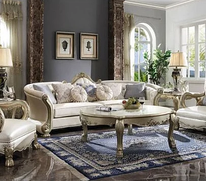 Acme Furniture Dresden II Sofa in Pearl PU & Gold Patina 54875