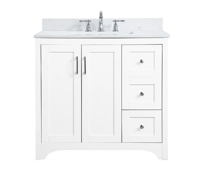 Elegant 36 In. Single Bathroom Vanity in White with Backsplash VF17036WH-BS