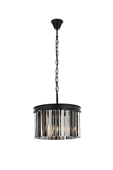 Elegant Sydney 3 Light Matte Black Pendant Silver Shade (Grey) Royal Cut Crystal 1208D16MB-SS/RC