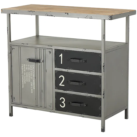 UMA Gray Metal Army Surplus Style 3 Drawers 2 Shelves and 1 Door Room Cabinet with Numbers and Text, 36 x 17 x 32 | 55562