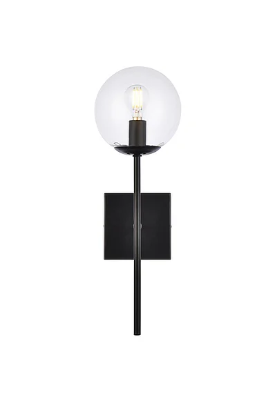 Elegant Neri 1 Light Black and Clear Glass Wall Sconce LD2359BK