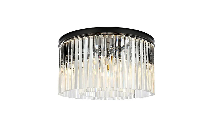 Elegant Sydney 8 Light Matte Black Flush Mount Clear Royal Cut Crystal 1208F26MB/RC