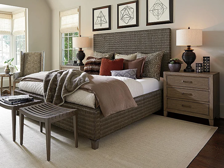 Tommy Bahama Home Cypress Point 4pc Driftwood Isle Woven Paltform Bedroom Set