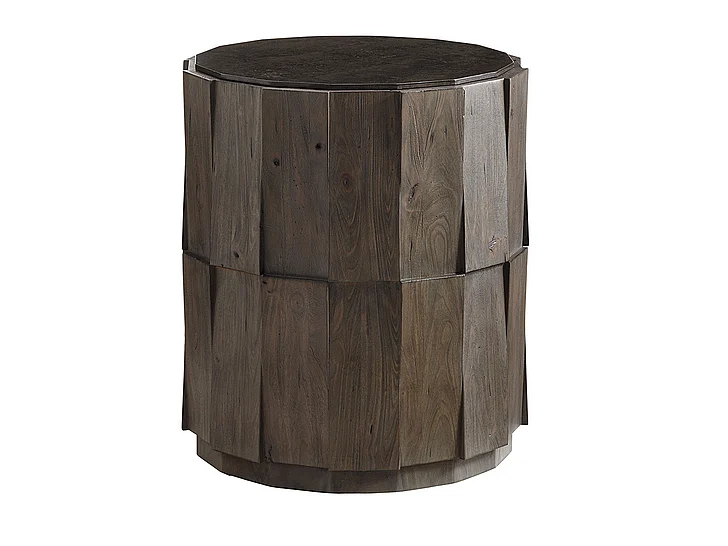 Tommy Bahama Home Cypress Point Everett Round Travertine End Table in Gray 01-0562-951