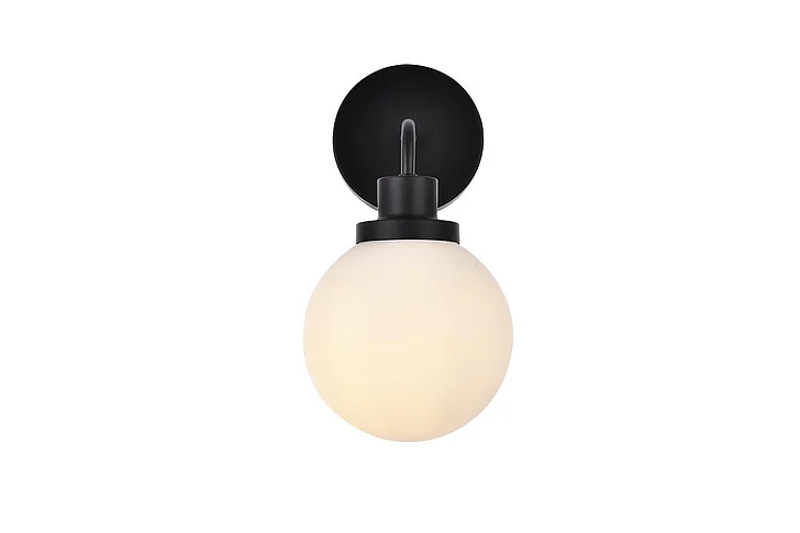 Elegant Hanson 1 Light Bath Sconce in Black with Frosted Shade LD7030W8BK