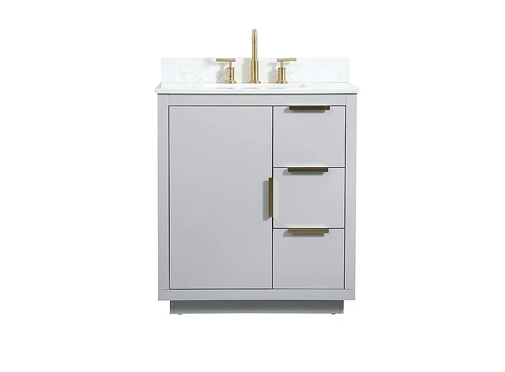 Elegant 30 In. Single Bathroom Vanity in Grey with Backsplash VF19430GR-BS