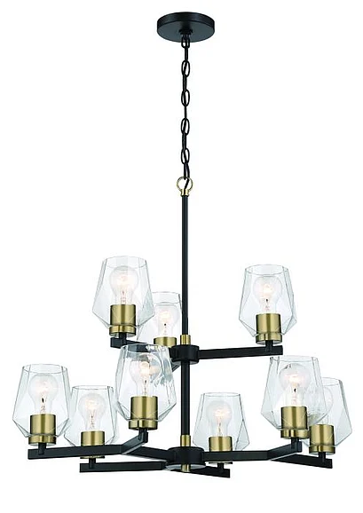 Craftmade Avante Grand 9 Light Two-Tier Chandelier in Flat Black/Satin Brass 56929-FBSB