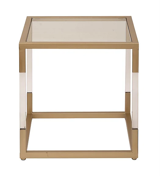 UMA Gold Metal Side End Accent Table with Clear Glass Top and Acrylic Legs, 19 x 19 x 20 | 56932