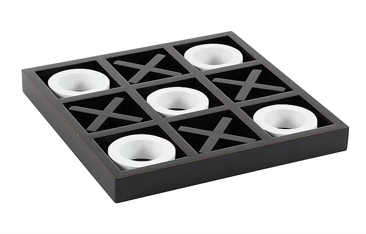UMA Black Wooden Tic Tac Toe Home Decor Game Set with White Os, 14" x 14" x 2" | 56997