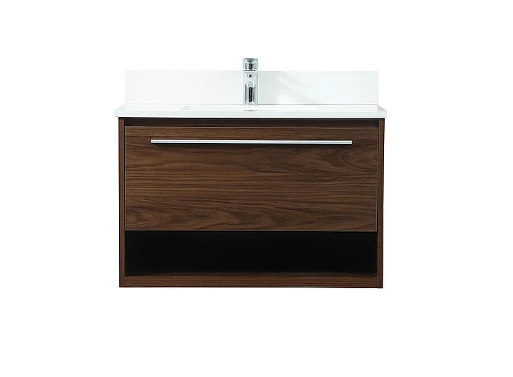 Elegant 30 In. Single Bathroom Vanity in Walnut with Backsplash VF43530MWT-BS