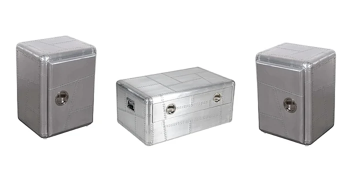 Moti Furniture Pilot 3pc 1-Drawer Cocktail Table Set in Silver