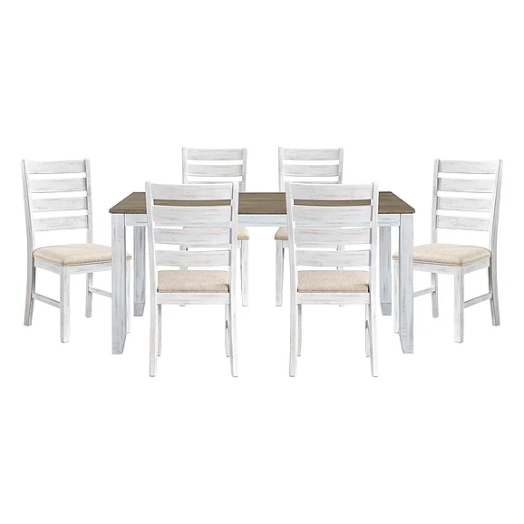 Homelegance Blair Farm 7-Piece Pack Dinette Set in Grayish White and Brown 5709WH
