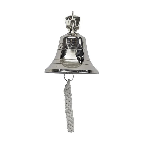 UMA Silver Brass Metal Bell Decorative Bell with Rope Detailing, 7" x 8" x 6" | 57116 CLOSEOUT