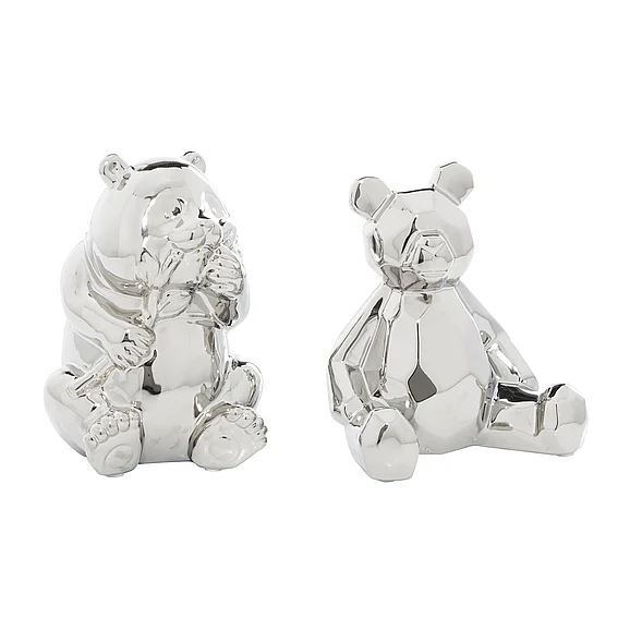 UMA CosmoLiving by Cosmopolitan Silver Porcelain Ceramic Bear Handmade Decorative Sculpture, Set of 2 8, 7H | 57160 CLOSEOUT