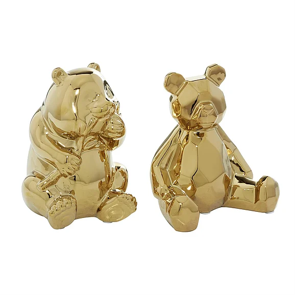 UMA CosmoLiving by Cosmopolitan Gold Porcelain Ceramic Bear Handmade Decorative Sculpture, Set of 2 6W, 8H | 57161 CLOSEOUT