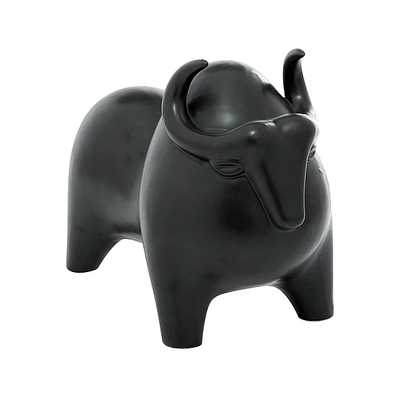 UMA Black Porcelain Ceramic Bull Handmade Decorative Sculpture, 13 x 6 x 9 | 57175