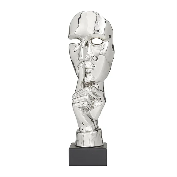 UMA Silver Porcelain Ceramic Mask Quiet Gesture Decorative Sculpture, 5 x 5 x 17 | 57177