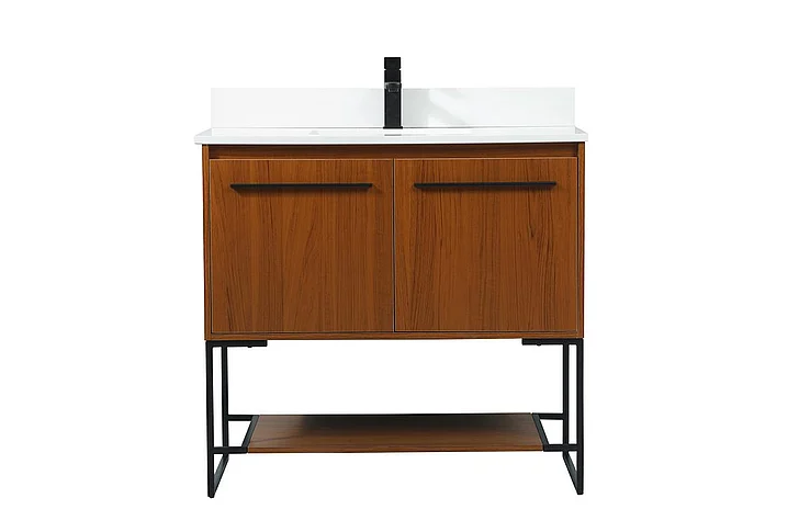 Elegant 36 In. Single Bathroom Vanity in Teak with Backsplash VF42536MTK-BS CLOSEOUT