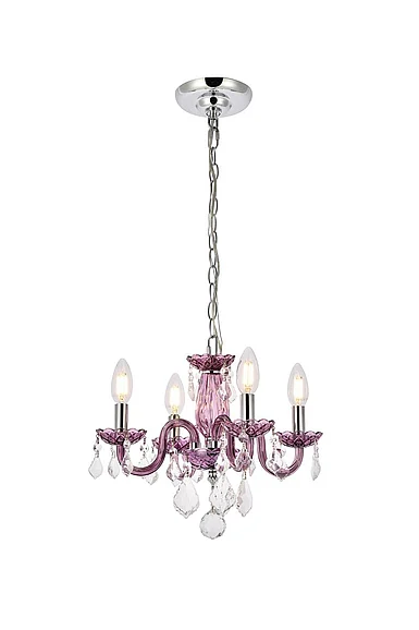 Elegant Rococo 4 Light Purple Pendant Clear Royal Cut Crystal V7804D15PE/RC