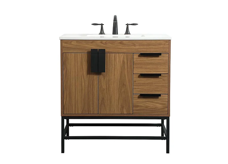 Elegant 32 In. Single Bathroom Vanity in Walnut Brown VF48832WB