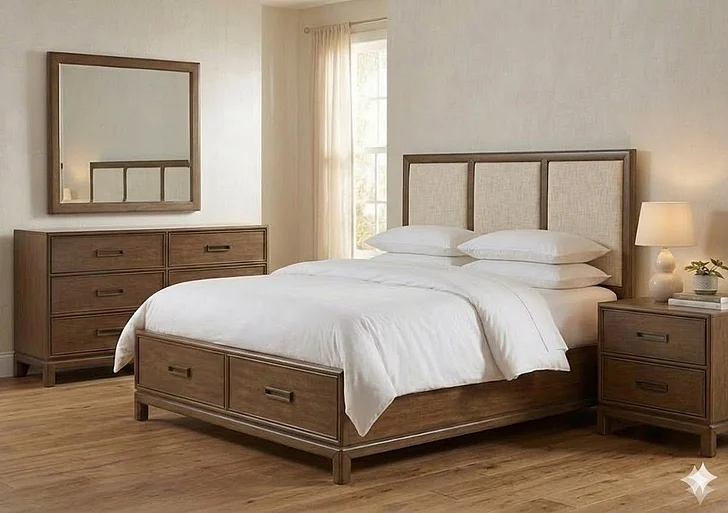 Magnussen Ridgefield 2pc Upholstered Storage Bedroom Set in Russet