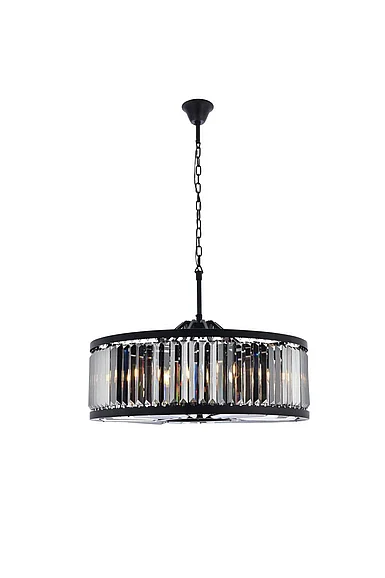 Elegant Chelsea 10 Light Matte Black Chandelier Silver Shade (Grey) Royal Cut Crystal 1233D35MB-SS/RC