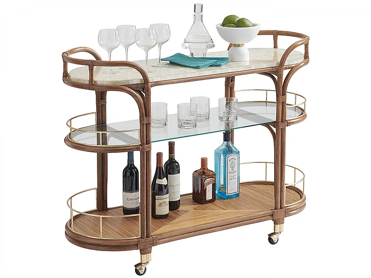 Tommy Bahama Palm Desert Toscana Rattan Mobile Bar Cart in Sierra 575-862