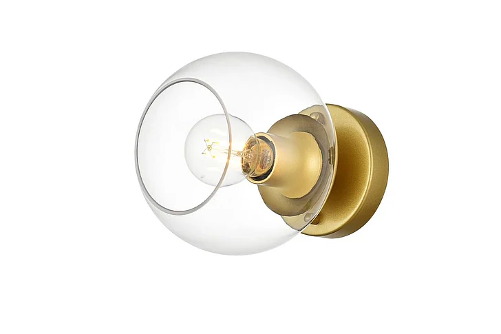 Elegant Rogelio 1 Light Brass and Clear Bath Sconce LD7320W7BRA CLOSEOUT