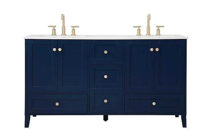 Elegant 60 In. Double Bathroom Vanity in Blue VF18060DBL