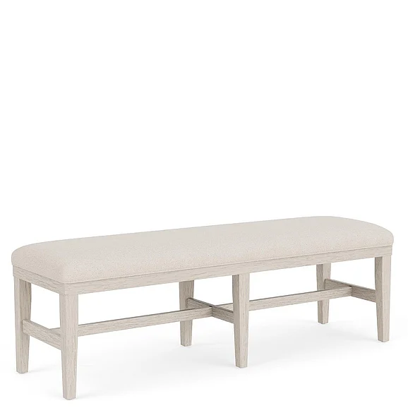 Riverside Furniture Glenndale 58inch Upholstered Dining Bench in Aged White and Wheat 79455