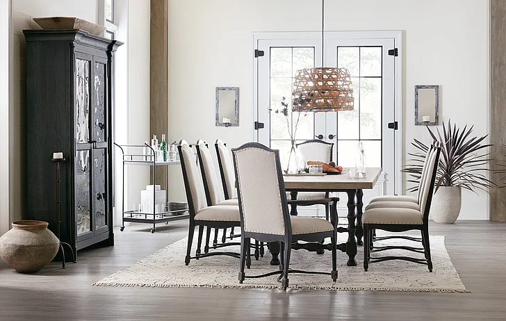 Hooker Furniture Ciao Bella 9pc Trestle Dining Room Set in White/Black