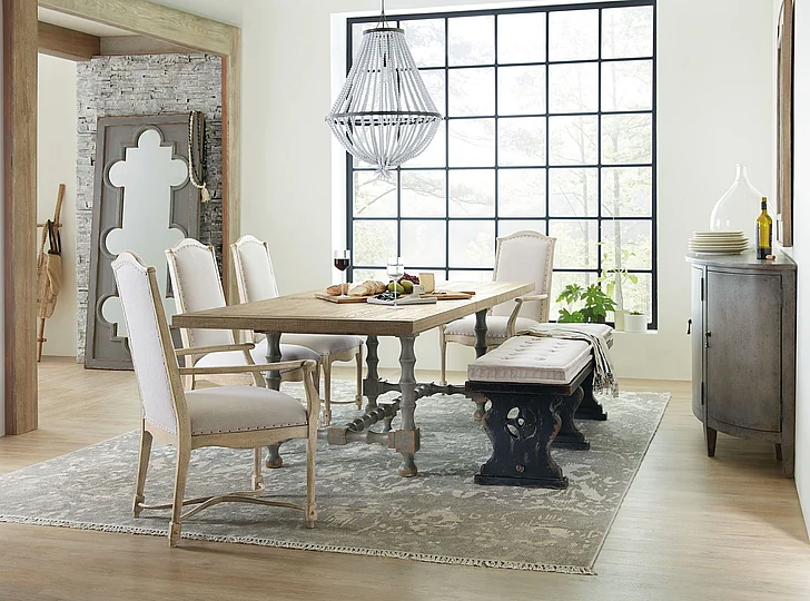 Hooker Furniture Ciao Bella 9pc Trestle Dining Room Set in Natural/Gray