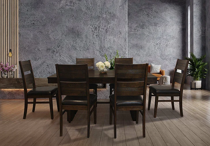 Moti Furniture Dale 7pc Extendable Dining Set in Solid Acacia Wood with Antique Brown