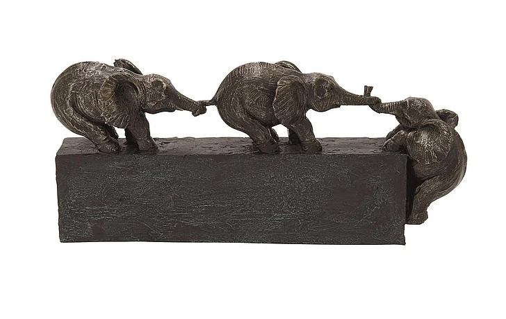UMA Black Polystone Elephant Decorative Sculpture, 17" x 4" x 8" | 58320