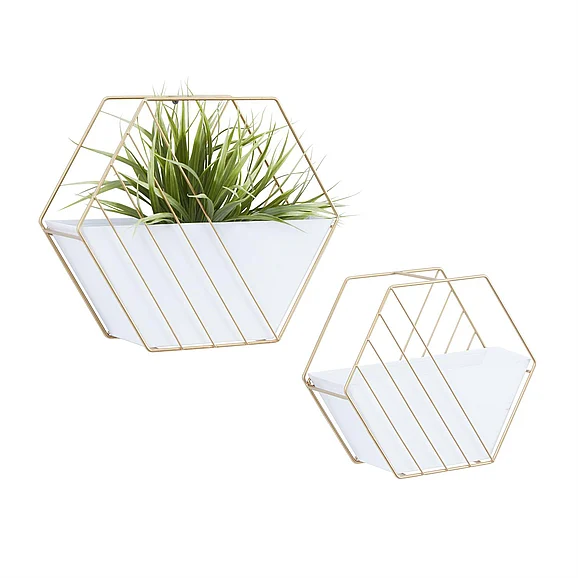 UMA White Metal Geometric Hanging Indoor Outdoor Wall Planter, Set of 2 10, 9H | 58733 CLOSEOUT
