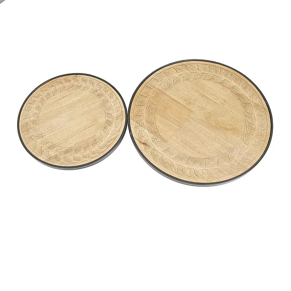 UMA Brown Wood Floral Carved Lazy Susan, Set of 2 16, 12W | 58735 CLOSEOUT