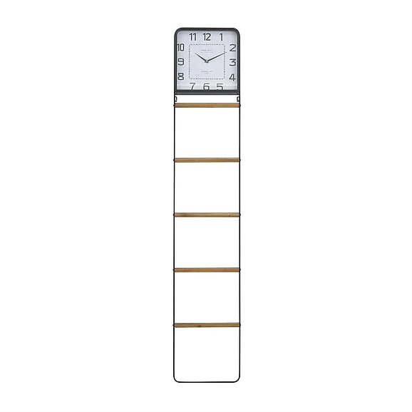 UMA Black Metal 5 Rack Ladder with Clock, 14" x 3" x 88" | 58738 CLOSEOUT