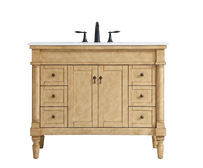 Elegant 42 In. Single Bathroom Vanity in Antique Beige with Ivory White Engineered Marble VF13042AB-VW