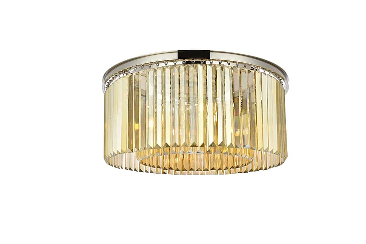 Elegant Sydney 8 Light Polished Nickel Flush Mount Golden Teak (Smoky) Royal Cut Crystal 1238F31PN-GT/RC