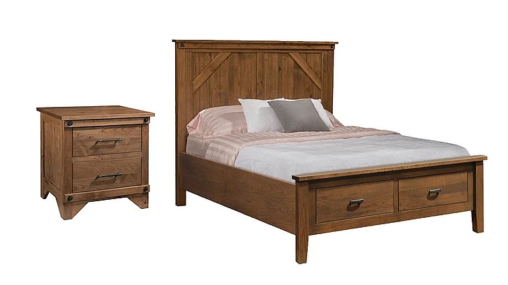 Troyer Ridge Cambridge 2pc Bedroom Set w/Footboard Storage (2 Drawer) in Rustic Hickory