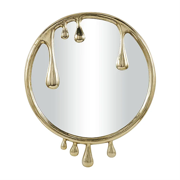 UMA Gold Aluminum Metal Abstract Drip Room Wall Mirror with Melting Designed Frame, 36 x 1 x 43 | 58925