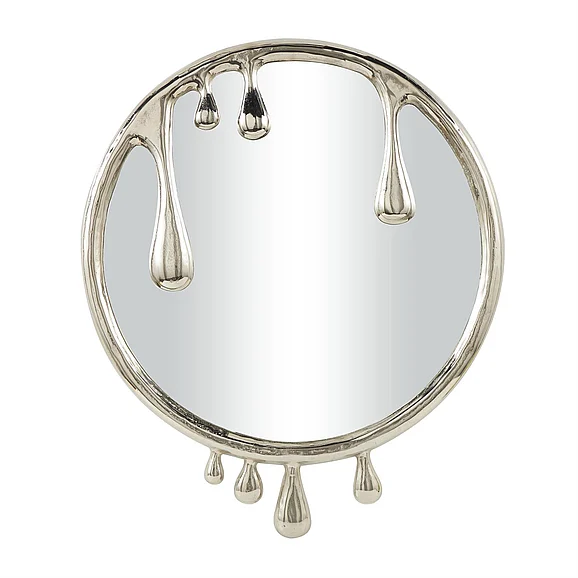 UMA Silver Aluminum Metal Abstract Drip Room Wall Mirror with Melting Designed Frame, 36 x 1 x 43 | 58926