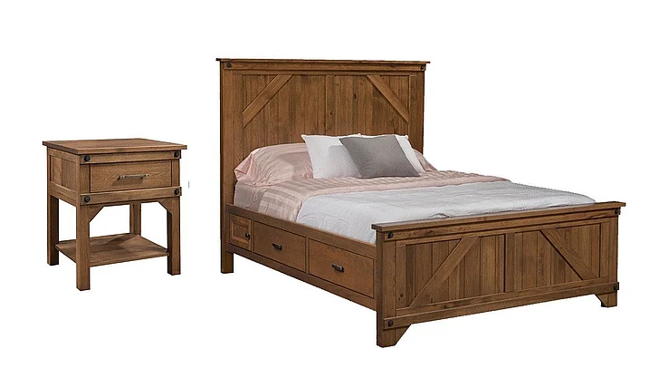 Troyer Ridge Cambridge 2pc Bedroom Set w/Side Storage (4 Drawer, 2 Door) in Rustic Hickory
