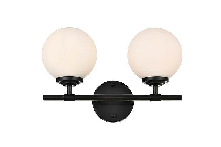 Elegant Ansley 2 Light Black and Frosted White Bath Sconce LD7301W15BLK