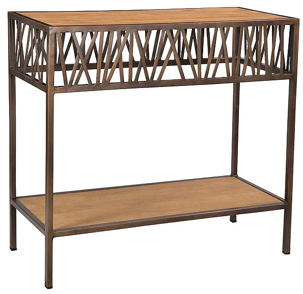 Moti Furniture Redondo Reid Console Table in Antique Copper