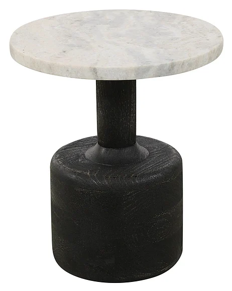 Moti Furniture Caspian Side Table w/ White Marble Top in Distressed Black 59007008