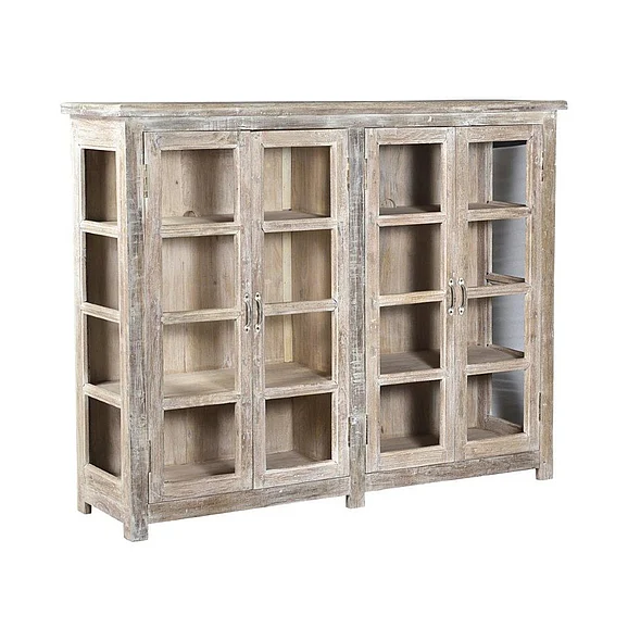 Classic Home Alta 4 Drawer Glass Panel Storage Cabinet Antique White 59026891 CLOSEOUT