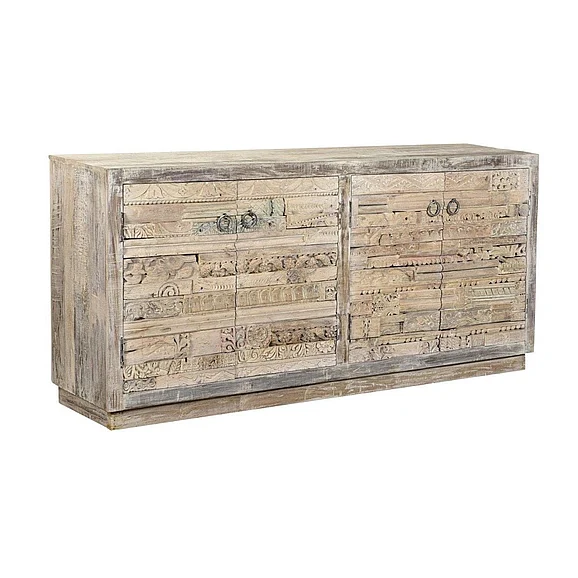 Classic Home Alta Carved Panel 4 Drawer Sideboard Antique White 59026900